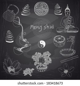 Vector set of yoga and feng-shui icons. Relaxation and recreation.