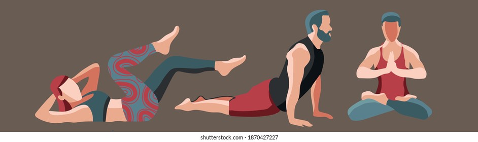 vector set of yoga and gym persons at home, flat modern design