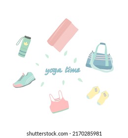 Vector set of yoga icons. Items for yoga. Yoga illustration.