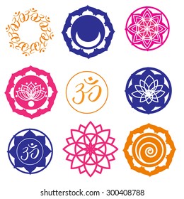Vector Set Yoga Labels and Icons in colors