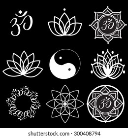 Vector Set Yoga Labels and Icons on black