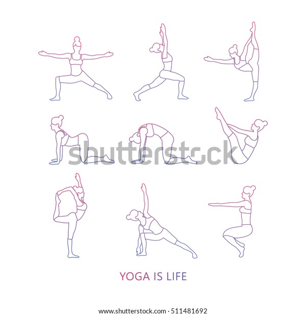 Vector Set Yoga Poses Linear Style Stock Vector (Royalty Free ...