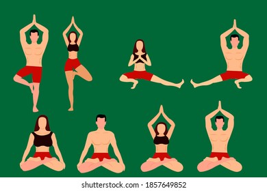 vector set of yoga poses of male and female