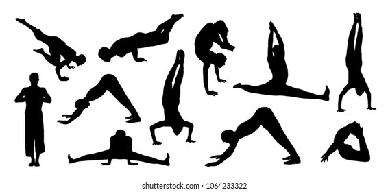 Vector set of yoga silhouettes