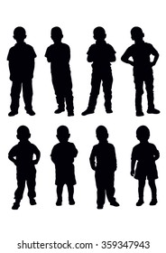 vector set of young boys standing silhouette