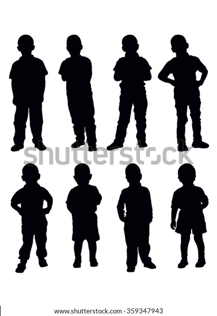 Vector Set Young Boys Standing Silhouette Stock Vector (Royalty Free ...