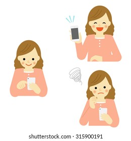 Vector set of young girl using smart phone