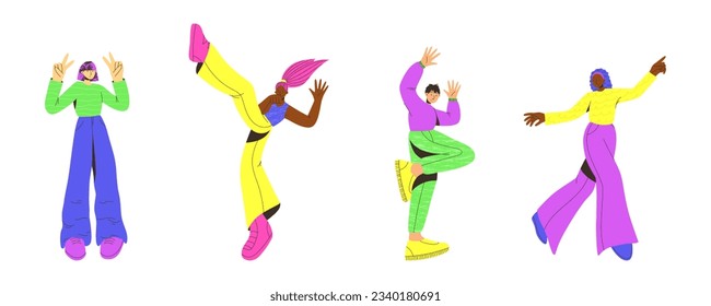 Vector set of young people. Trendy colorful flat style. Vector illustration. Funny character. Dynamic pose. Student in school or university. International day of young people