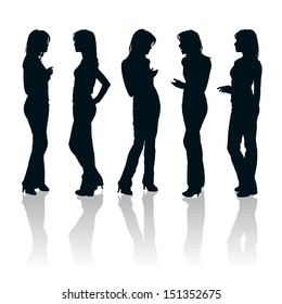 Vector set of young women gesturing silhouettes 