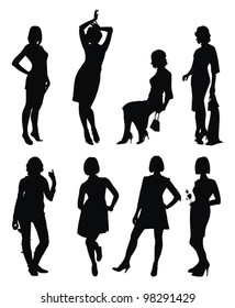 Vector set with young women silhouette - strike different attitudes