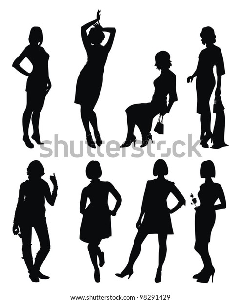 Vector Set Young Women Silhouette Strike Stock Vector (Royalty Free ...