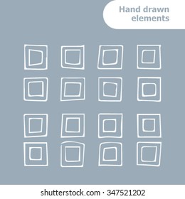 Vector set for your design with different textured hand-drawn elements: squares.