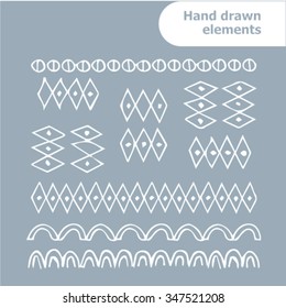 Vector set for your design with different textured hand-drawn elements, various geometric elements.