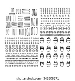 Vector set for your design with different textured hand-drawn elements, various geometric elements.