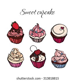 Vector set of yummy cupcakes. Cupcakes set. Vector illustration