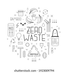 Vector set zero waste symbols. Ecological lifestyle. Save our planet. Five r concept