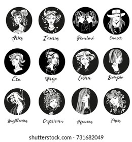 Vector set of zodiac girls