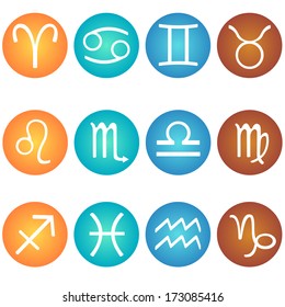 Vector set of zodiac sign in in the color elements: fire, earth, air, water