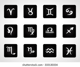  Vector Set of Zodiac Sign. Hand drawn vector illustration -- zodiac signs. Calligraphic horoscope symbols.