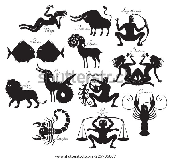 Vector Set Zodiac Signs Ancient Style Stock Vector (Royalty Free ...