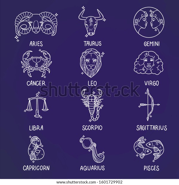 Vector Set Zodiac Signs Aries Taurus Stock Vector Royalty Free