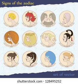 Vector set of zodiac signs for design in printing and web
