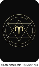 Vector set of zodiac signs. Magic cards. Mystical tarot cards. Retro-vintage engraving in boho style. Phases of the moon.