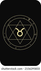 Vector set of zodiac signs. Magic cards. Mystical tarot cards. Retro-vintage engraving in boho style. Phases of the moon.