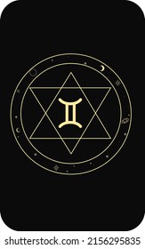 Vector set of zodiac signs. Magic cards. Mystical tarot cards. Retro-vintage engraving in boho style. Phases of the moon.