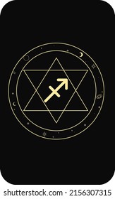 Vector set of zodiac signs. Magic cards. Mystical tarot cards. Retro-vintage engraving in boho style. Phases of the moon.