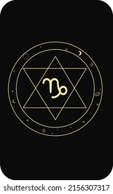 Vector set of zodiac signs. Magic cards. Mystical tarot cards. Retro-vintage engraving in boho style. Phases of the moon.