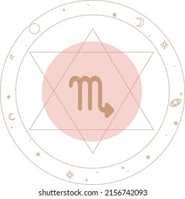 Vektorset von Tierkreiszeichen. Magische Karten. Mystische Tarot-Karten. Retro Vintage Gravur im Boho Stil. Phasen des Mondes.