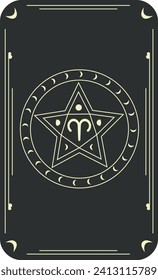 Vector set of zodiac signs. Magic cards. Mystical tarot cards. Retro-vintage engraving in boho style. Phases of the moon.