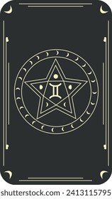Vector set of zodiac signs. Magic cards. Mystical tarot cards. Retro-vintage engraving in boho style. Phases of the moon.