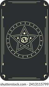 Vector set of zodiac signs. Magic cards. Mystical tarot cards. Retro-vintage engraving in boho style. Phases of the moon.