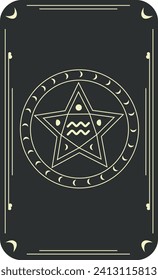 Vector set of zodiac signs. Magic cards. Mystical tarot cards. Retro-vintage engraving in boho style. Phases of the moon.
