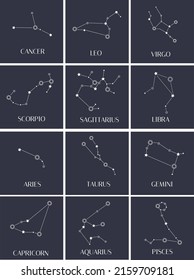 Vector Set Zodiac Signs Stars Constellations Stock Vector (Royalty Free ...
