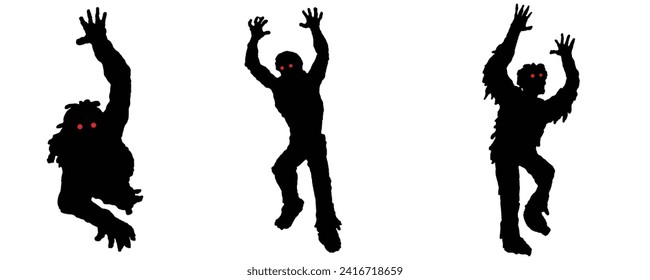 vector un conjunto de siluetas zombie. zombis de caminar vectorial.