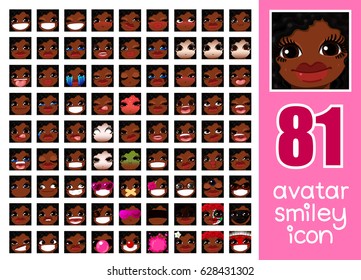 vector SET-81 social media avatar emoticon smiley emoji icon. Different funny emotion expression girl face. Kawaii web cartoon character. People human woman lady female graphic profile chat symbol. 11
