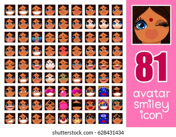 vector SET-81 social media avatar emoticon smiley emoji icon. Different funny emotion expression girl face. Kawaii web cartoon character. People human woman lady female graphic profile chat symbol. 02