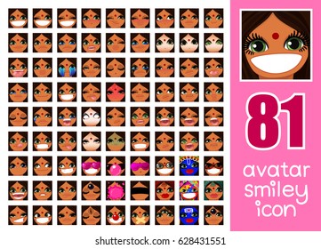 vector SET-81 social media avatar emoticon smiley emoji icon. Different funny emotion expression girl face. Kawaii web cartoon character. People human woman lady female graphic profile chat symbol. 04