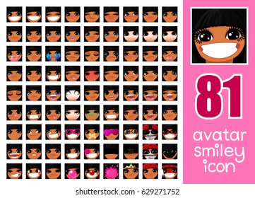 vector SET-81 social media avatar emoticon smiley emoji icon. Different funny emotion expression girl face. Kawaii web cartoon character. People human woman lady female graphic profile chat symbol. 15