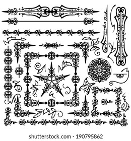 Vector set,black Vector set of black decorative horizontal floral elements, corners, borders, frame .Page decoration