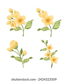 Vektor-Set, Zeichnungen von gelben Frühlingsblumen. Die Zeichnung wird für Druck, Postkarten, Tattoo, Dekor, Web, Hintergrund erstellt