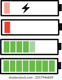 Vector sets of battery charge level indicator and battery charging