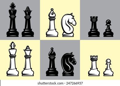 vector sets of black and white chess with part of the chessboard