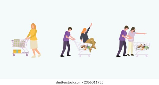 conjuntos vectoriales con pareja yendo para carro de la compra. pareja feliz