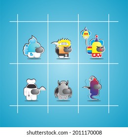 vector sets of cute cartoon game characters isolated on blue background