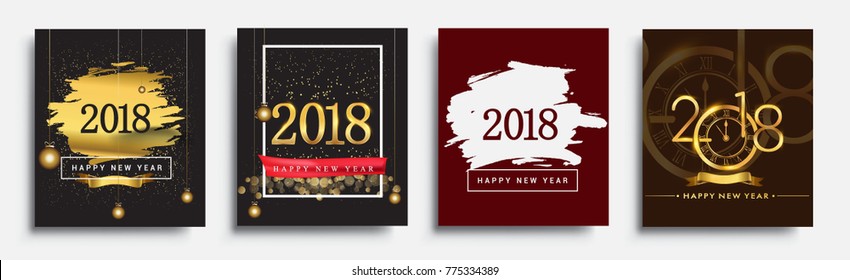 Vector sets of happy new year 2018 gold and black colors place for text, poster, and new year eve celebration.