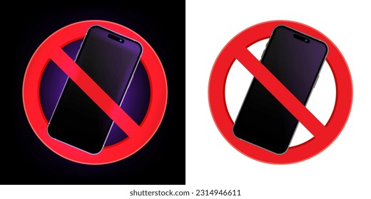 Vektor-Sets von Stoppschildern. Kein Telefonzeichen, kein Smartphone-Zeichen und ein verbotenes Handyzeichen, Verbot der Benutzung von Mobiltelefonen. Vektorgrafik.